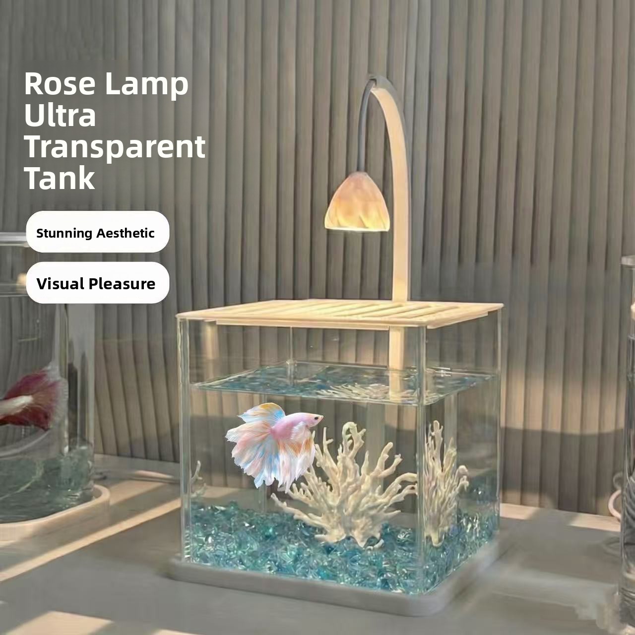 Aquarium Fish Betta - Acuario de Acrílico con Cristales de